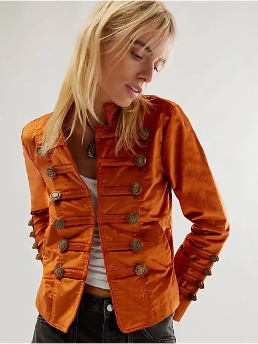 Free People Ruler Military Jacket M Copper Metallic Band Jacket Victorian - Picture 2 of 13